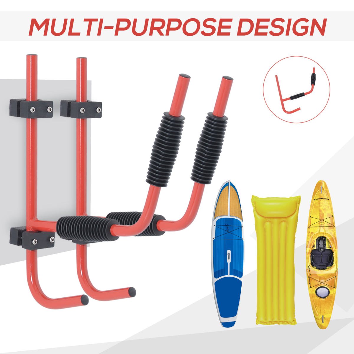 Heavy Duty Iron Kayak Wall Mount Rack with Hooks, Canoe and Paddle Storage, 50kg Capacity