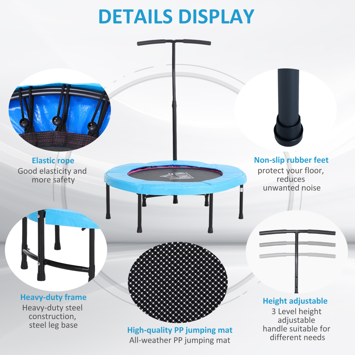 40in Kids & Adult Mini Trampoline Rebounder with Adjustable Handle
