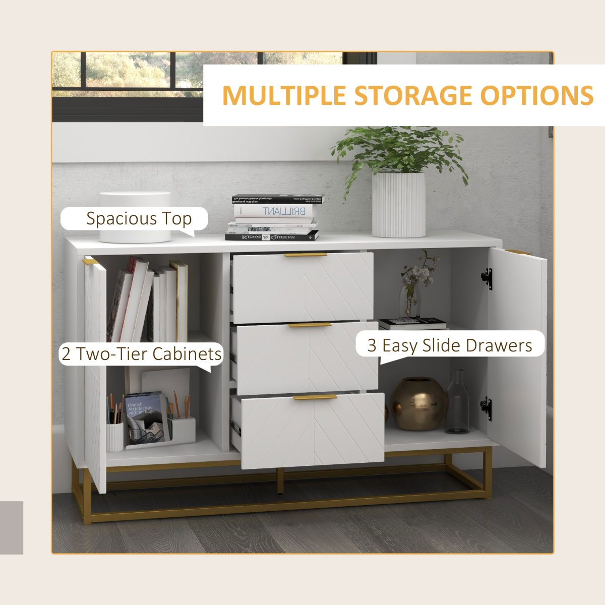 Modern Freestanding Storage Cabinet with 3 Drawers and 2 Doors