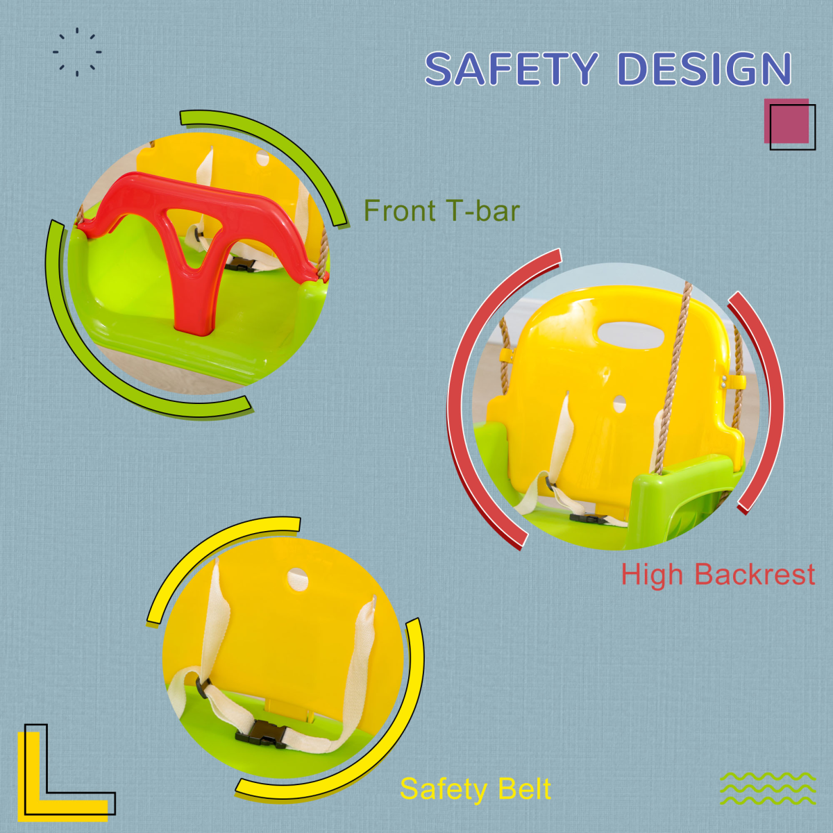 3-in-1 Adjustable Baby Swing for 9-36 Months, Indoor/Outdoor Safe