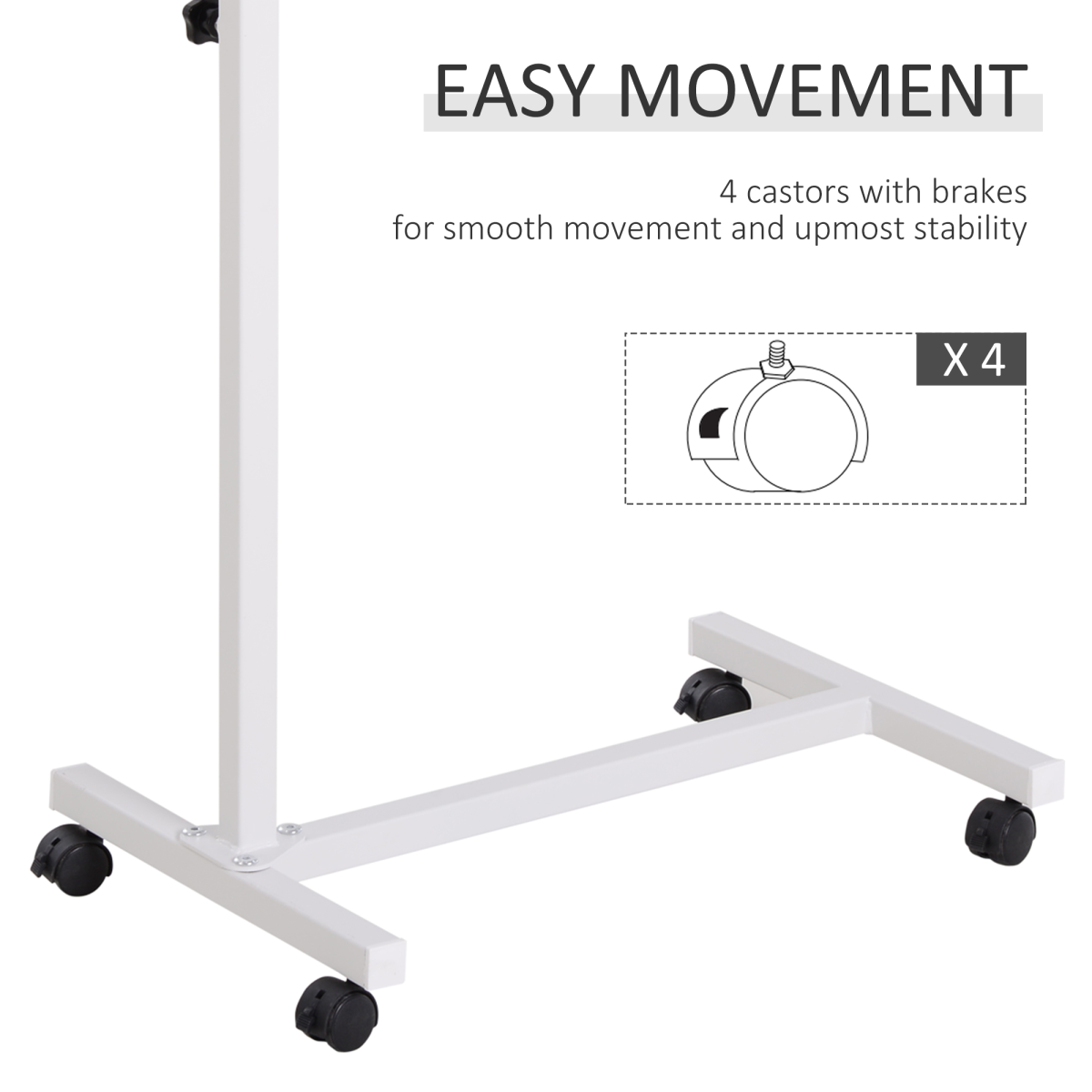 HOMCOM Multipurpose C-Shape Overbed Chair Table, Adjustable Height Rolling Bed and Sofa Side Table with Brakes
