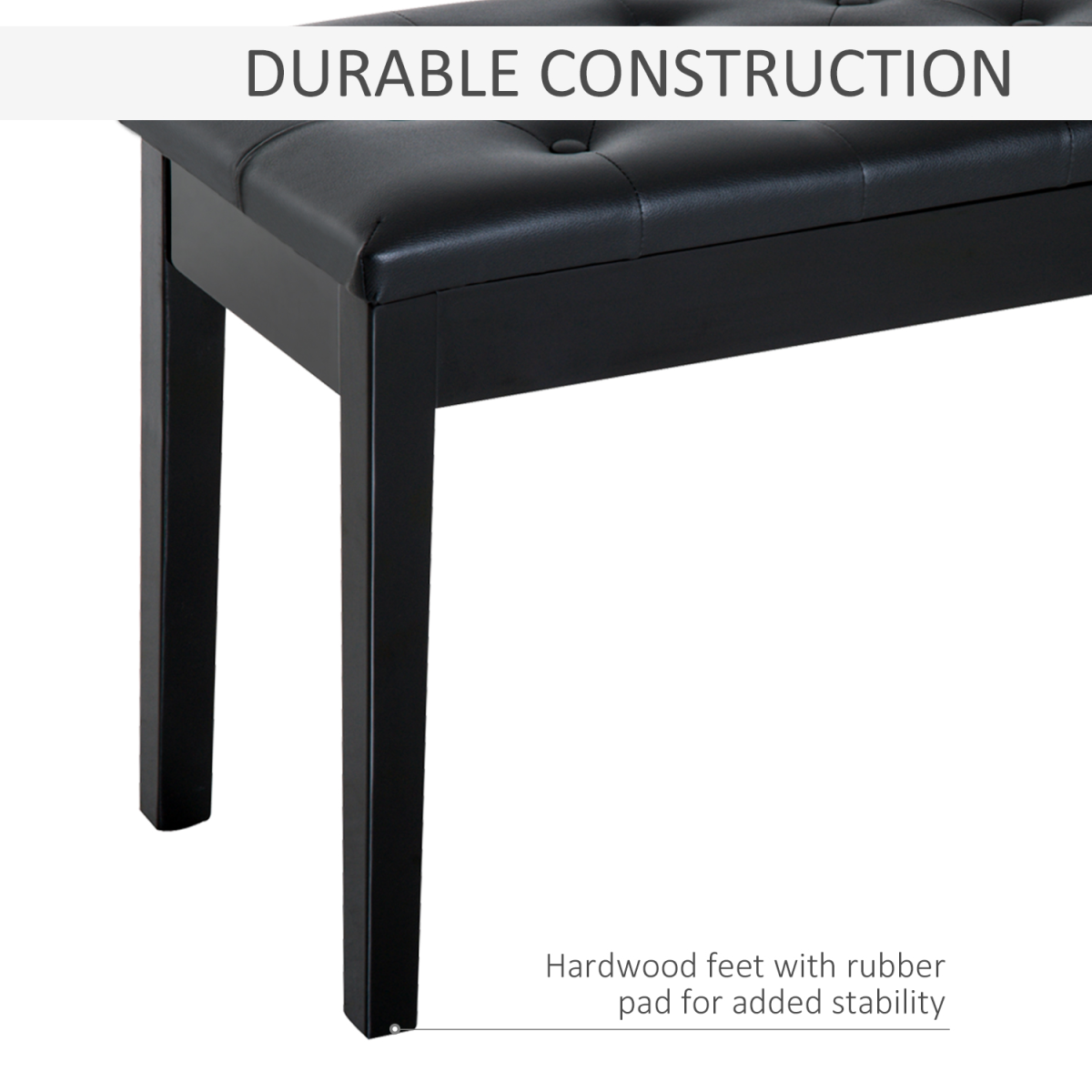 HOMCOM Tufted 2-Seater Piano Bench with Storage, Black