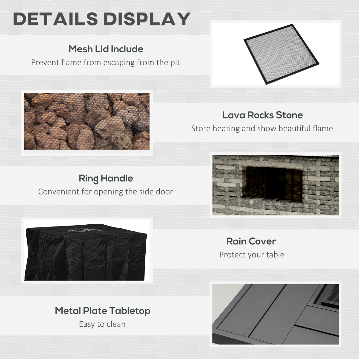 Outsunny Gas Fire Pit Table, 40,000 BTU, Rain Cover & Mesh Lid