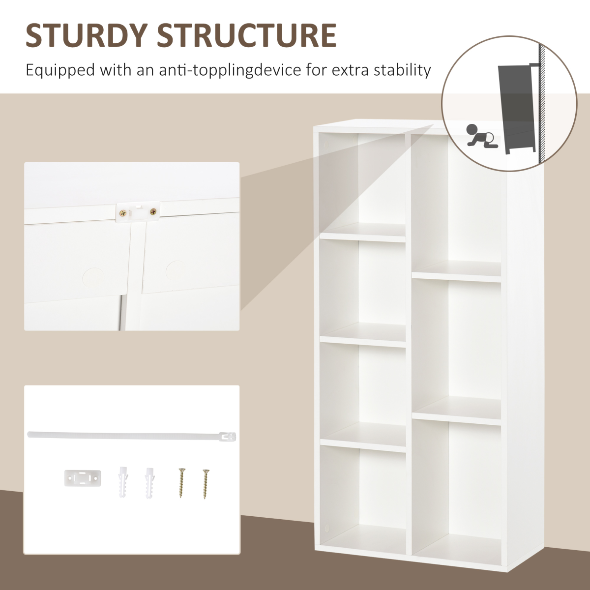 HOMCOM 7-Cube White Bookcase Shelf, Modern Storage for Home Office