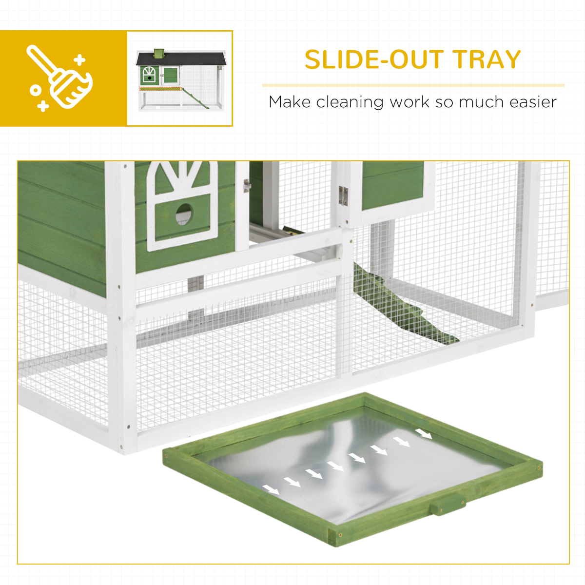 PawHut Wooden Rabbit Hutch Bunny Cage with Pull-Out Tray, Run and Ramp, Green