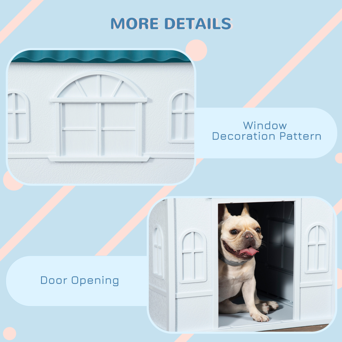 PawHut Weather-Resistant Plastic Dog House for Medium Dogs, Easy-Clean Puppy Shelter with Slanted Roof and Ventilated Door