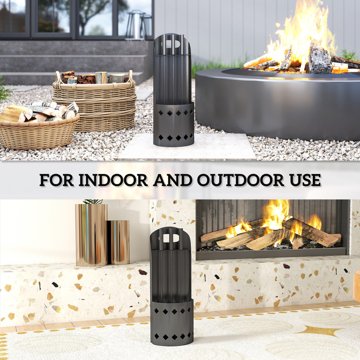 Outsunny 4-Piece Metal Fireplace Companion Set, Black