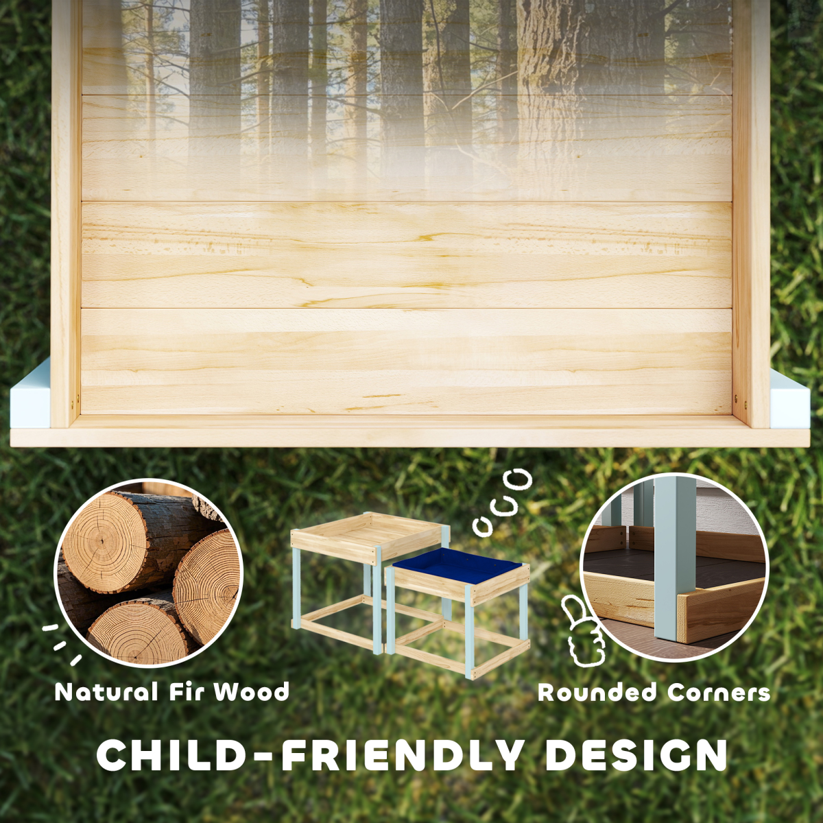 AIYAPLAY 2-Piece Wooden Sand & Water Play Tables with Liner