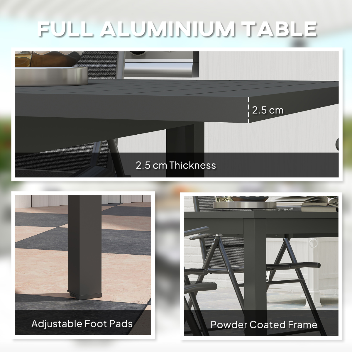 Outsunny Extendable Garden Table with Slatted Top, Grey