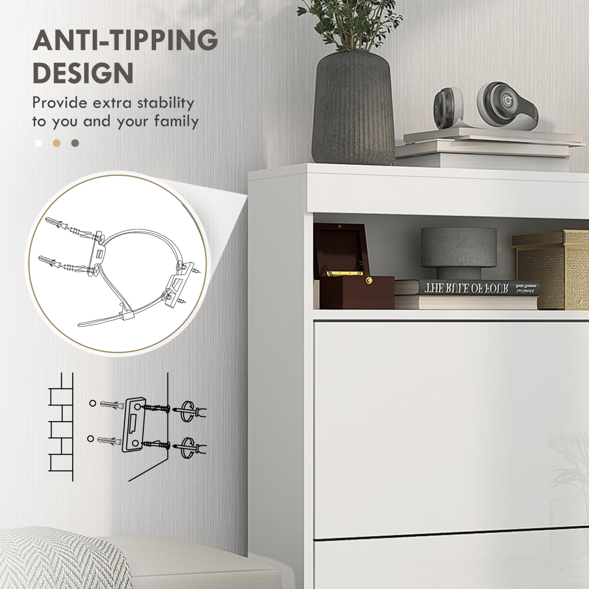 HOMCOM 2-Drawer Flip Shoe Cabinet, Wall Mounted or Freestanding, White
