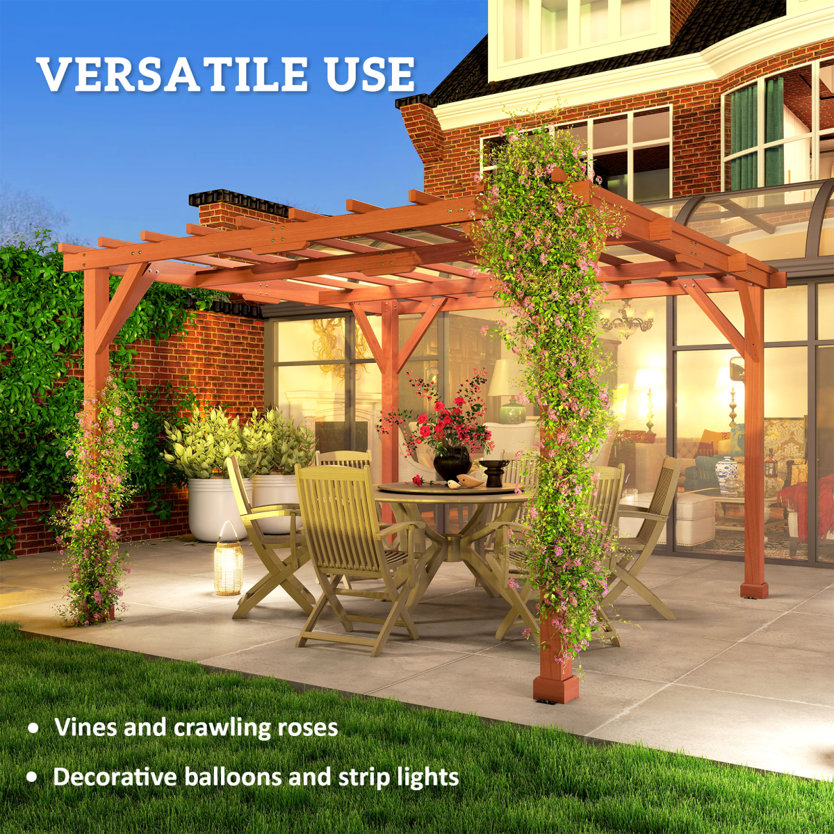 Outsunny 3.3 x 3.3m Brown Fir Wood Pergola Kit