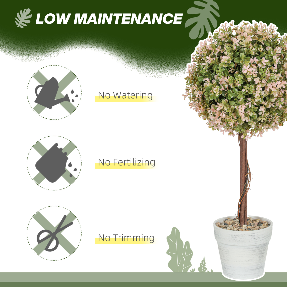 HOMCOM Set of 2 UV-Protected Artificial Murraya Plants, Cream White