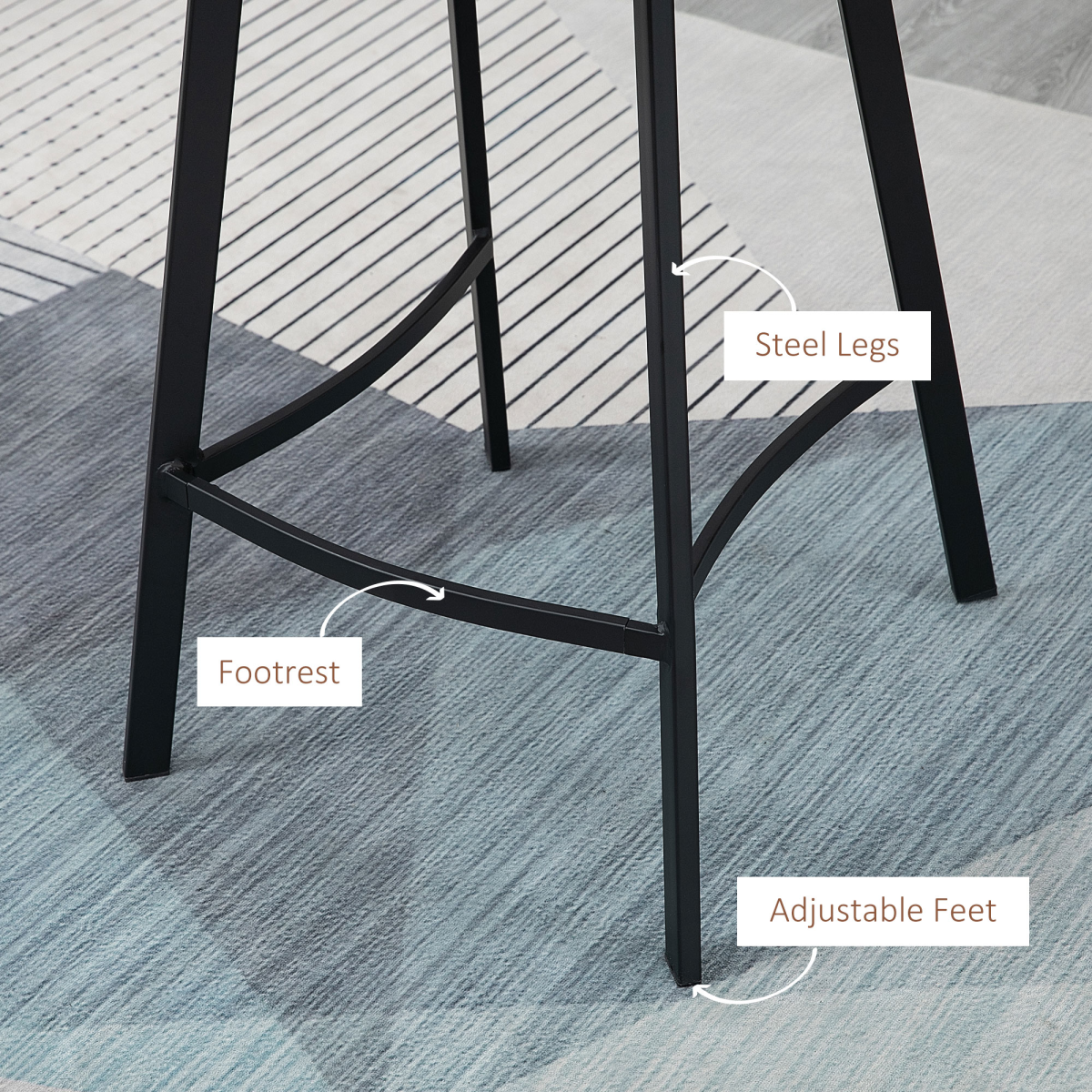 HOMCOM Set of 2 Industrial Bar Stools with Steel Legs and Faux Leather Seats, Brown