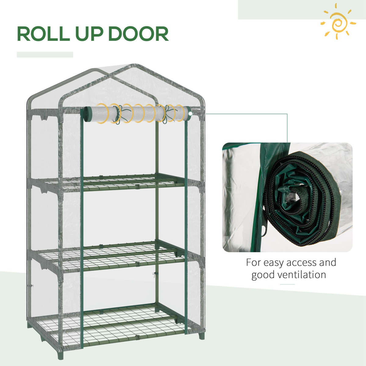 Outsunny 3-Tier Mini Greenhouse with Roll-Up Door, 69x49x125cm, Clear