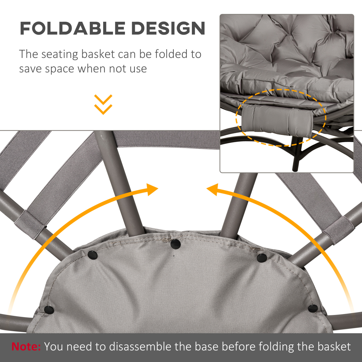 Outsunny Foldable Egg Chair with Cushion, Steel Frame