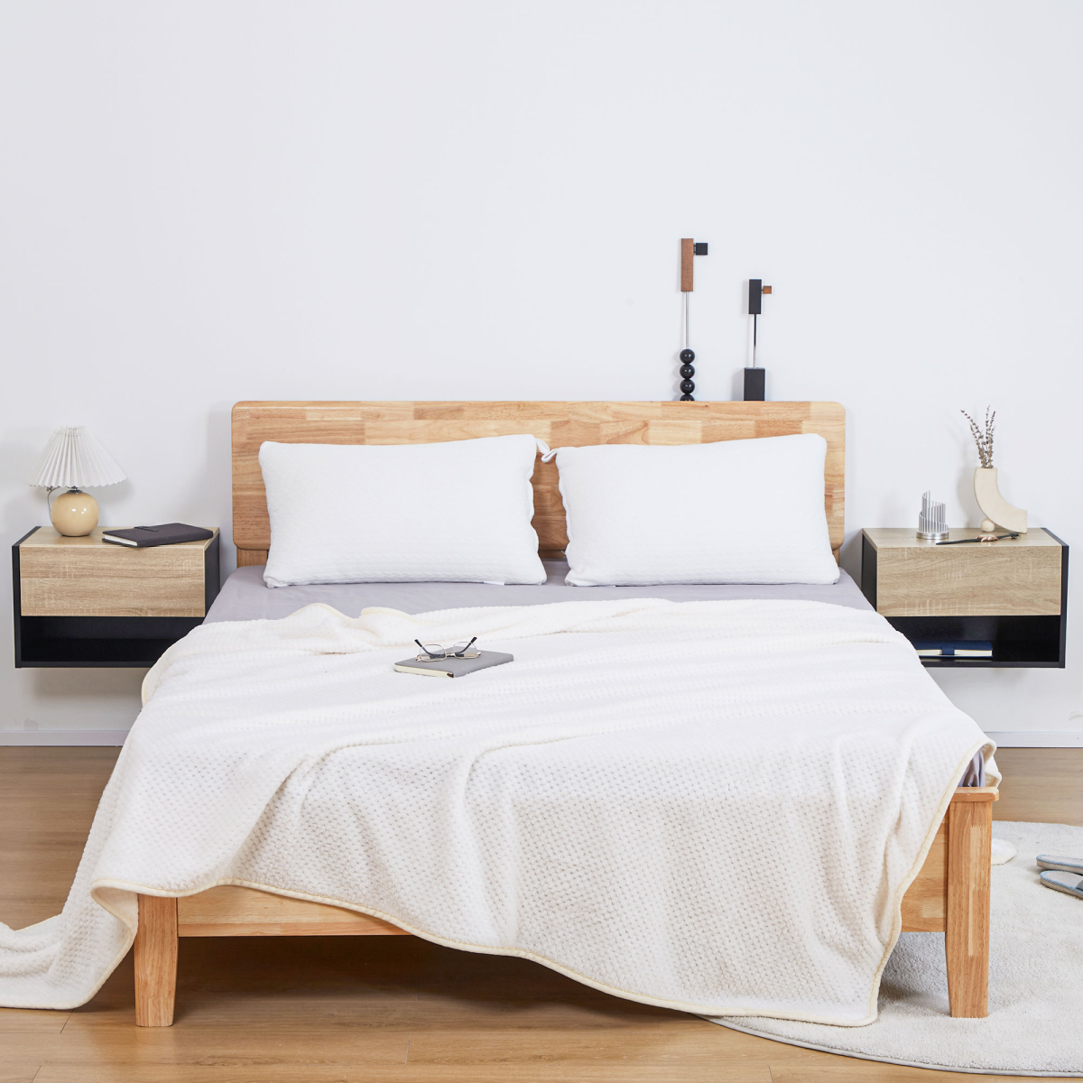 HOMCOM Set of 2 Modern Floating Bedside Tables with Drawer & Shelf