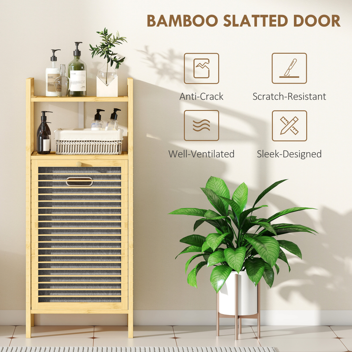 HOMCOM Bamboo Laundry Hamper Cabinet with Removable 37L Basket