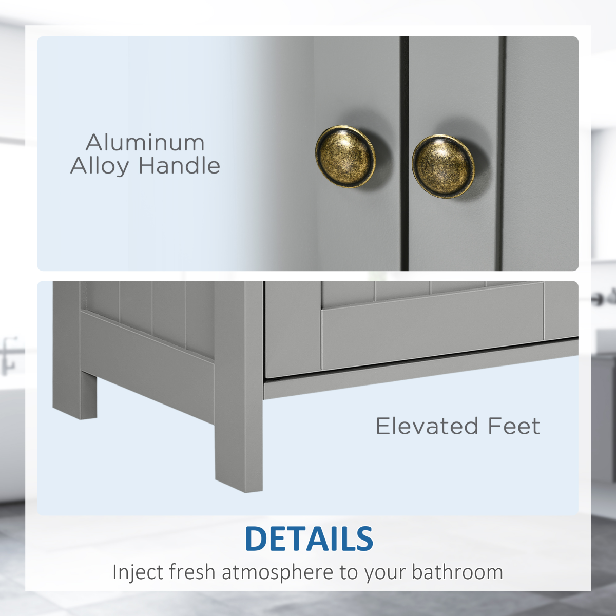 kleankin Bathroom Pedestal Under Sink Cabinet, Grey, with Open Shelf, Door and U-Shaped Cut-Out