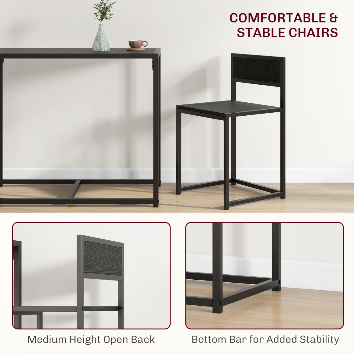 HOMCOM 3-Piece Industrial Dining Table Set with Stools, Steel Frame
