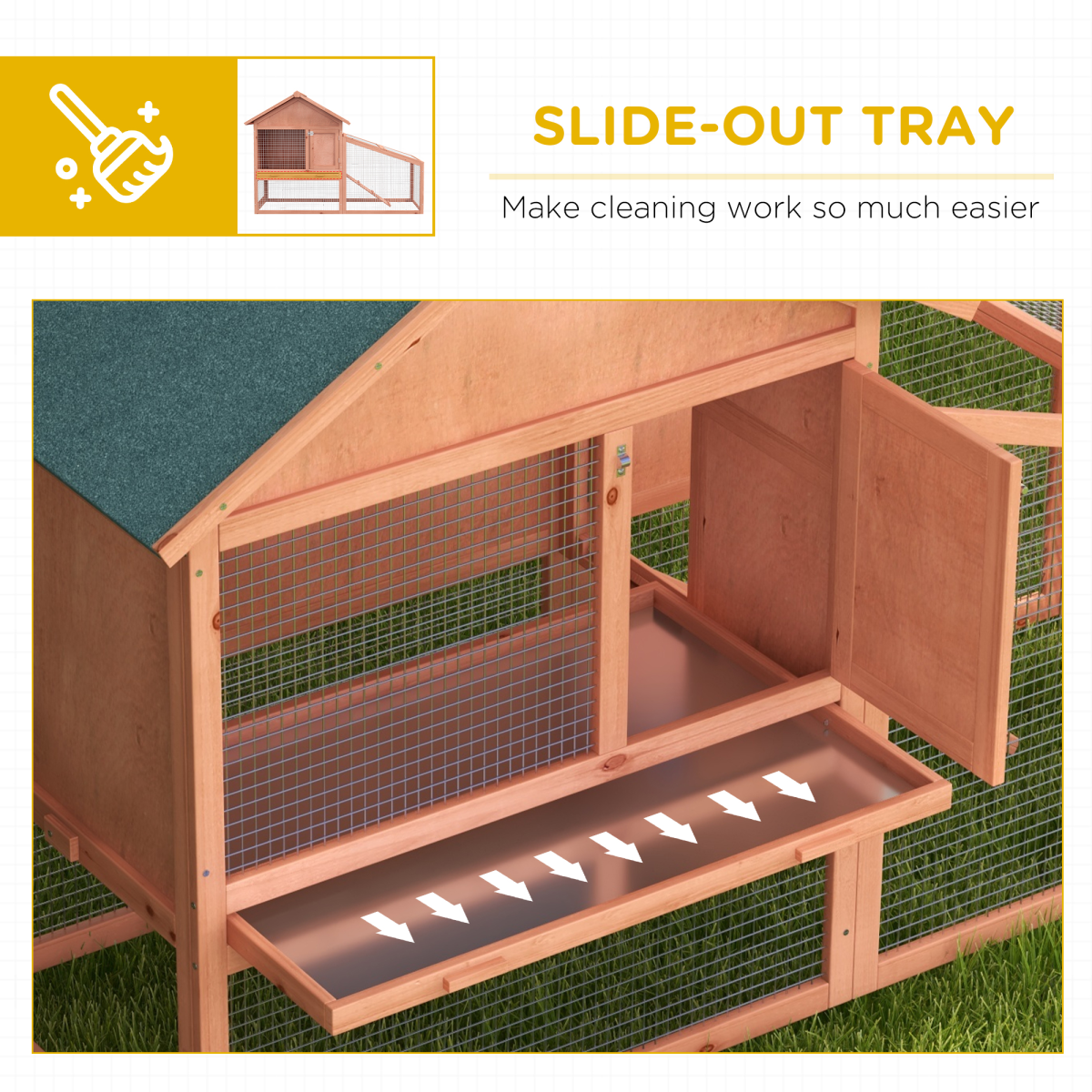 Pawhut 2 Tier Wooden Rabbit Hutch with Asphalt Roof, Ramp, Water Resistant, 144 x 64.5 x 100 cm
