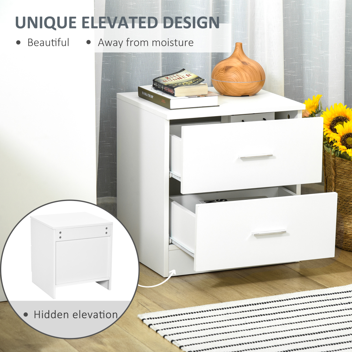Bedside Table w/ 2 Drawers, Nightstand, Side Storage Cabinet Unit
