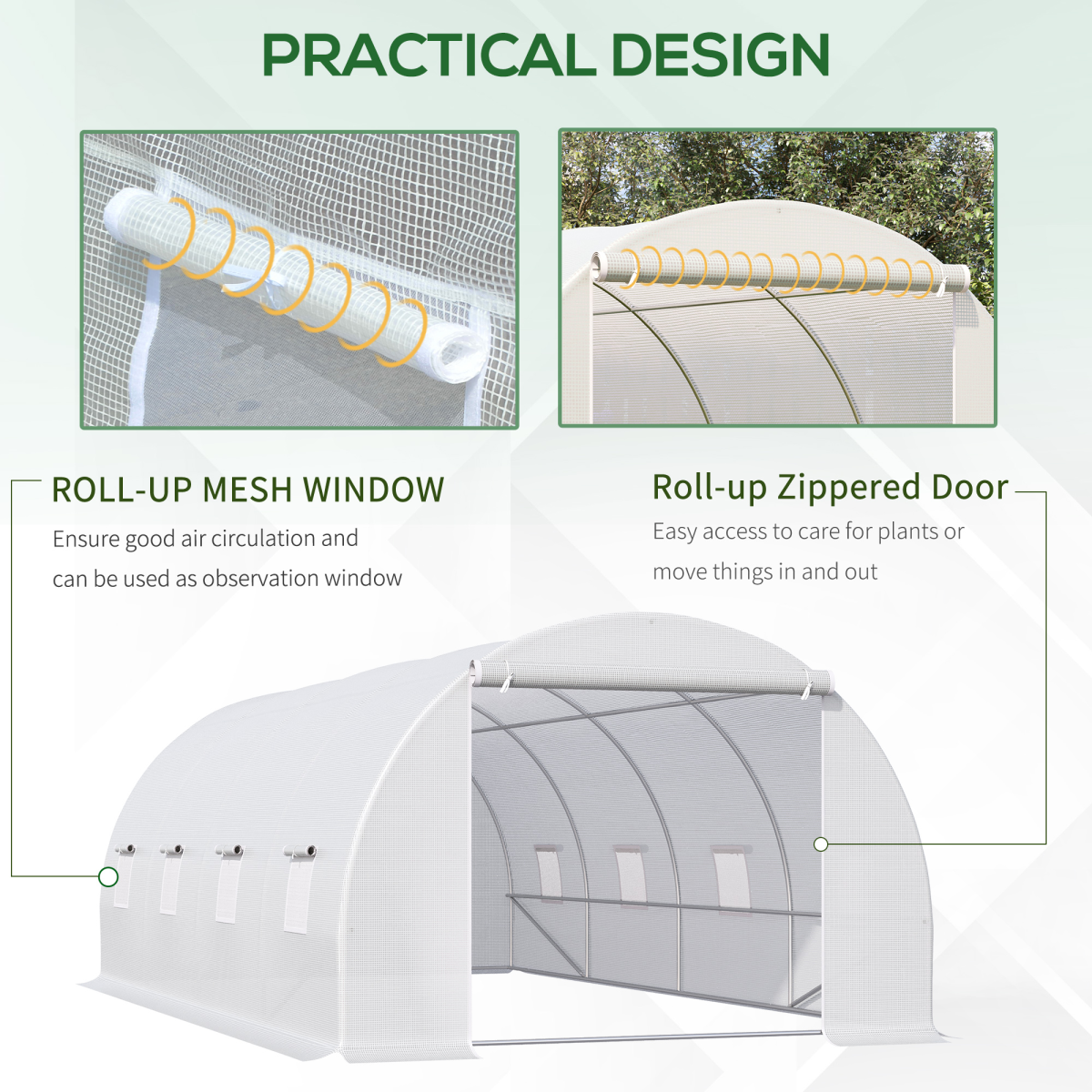 Outsunny 6 x 3 x 2 m Polytunnel Greenhouse with Zippered Door, 8 Windows
