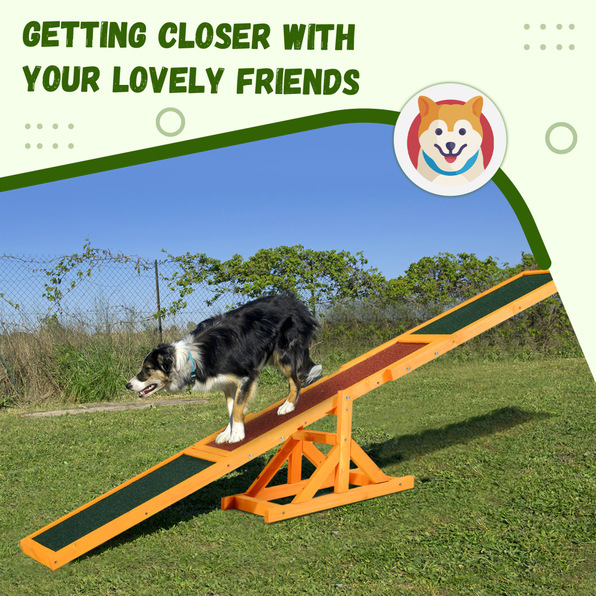 Pet Dog Training Agility Seesaw, Fir Wood Exercise Toy with Anti-Slip Surface, 180 x 30 x 30 cm, 50kg Capacity