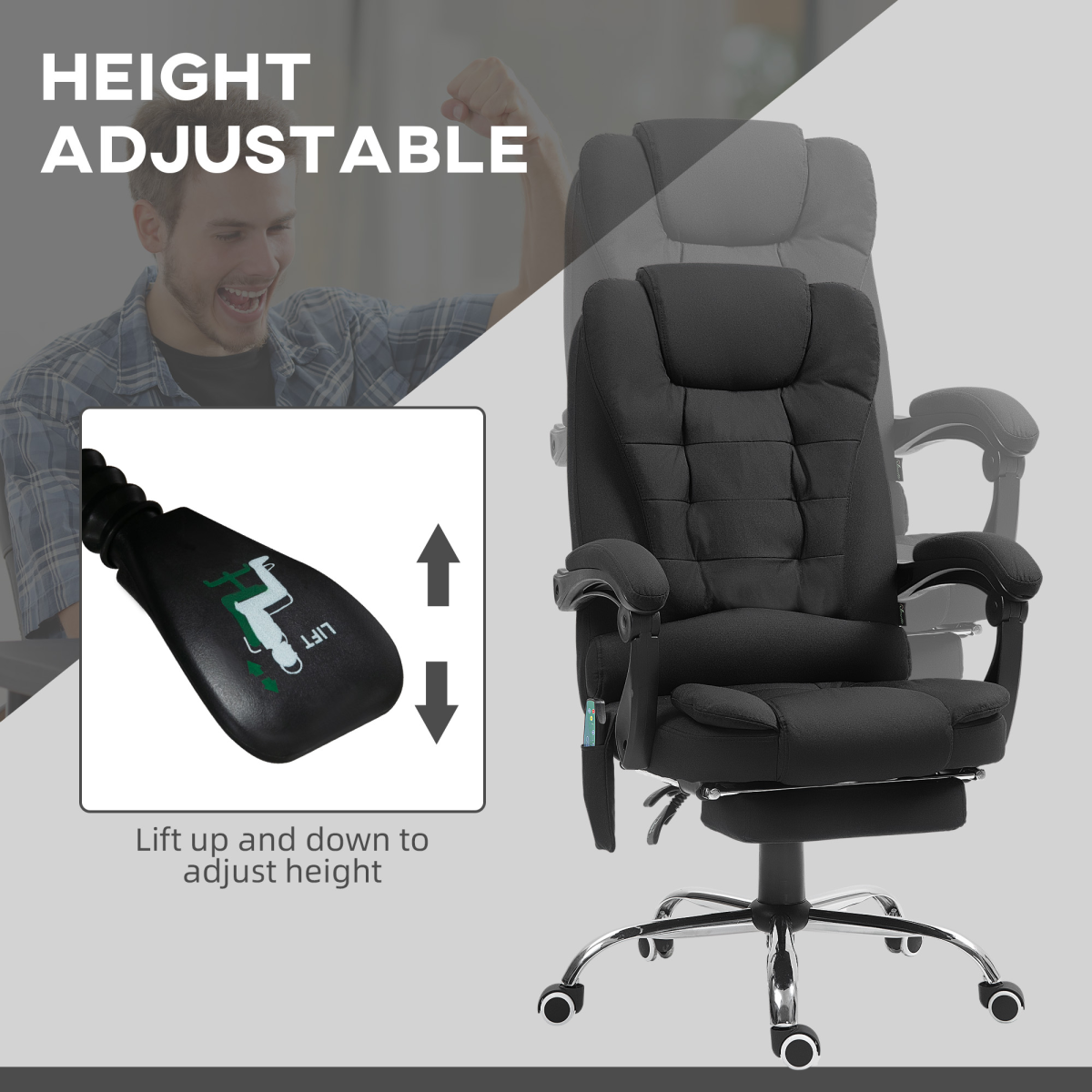 Vinsetto 6-Point Heated Massage Ergonomic Office Chair, Black
