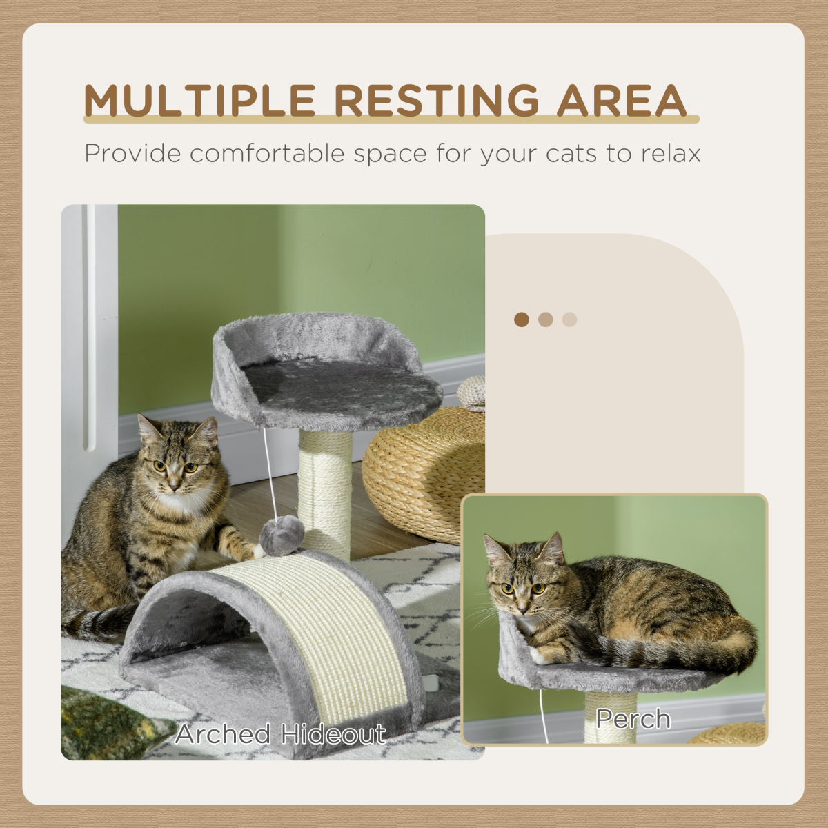 PawHut Cat Tree with Sisal Scratching Post & Toy Ball