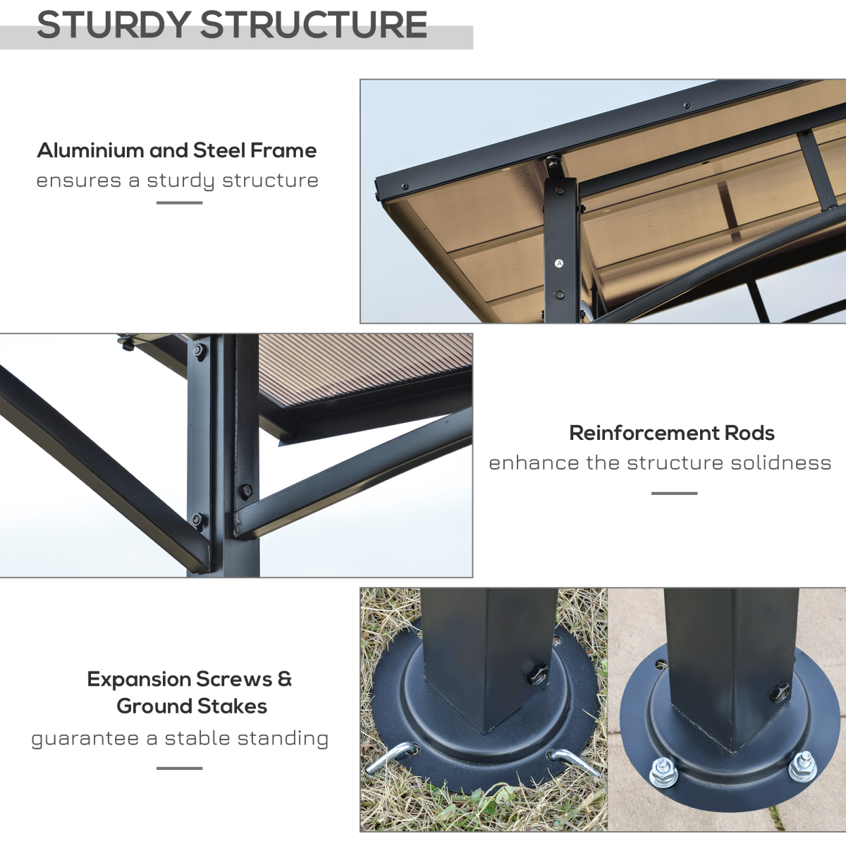 Outsunny 2.5 x 1.5m Outdoor BBQ Grill Gazebo Canopy with Polycarbonate Roof, Side Shelves, Aluminium and Steel Frame