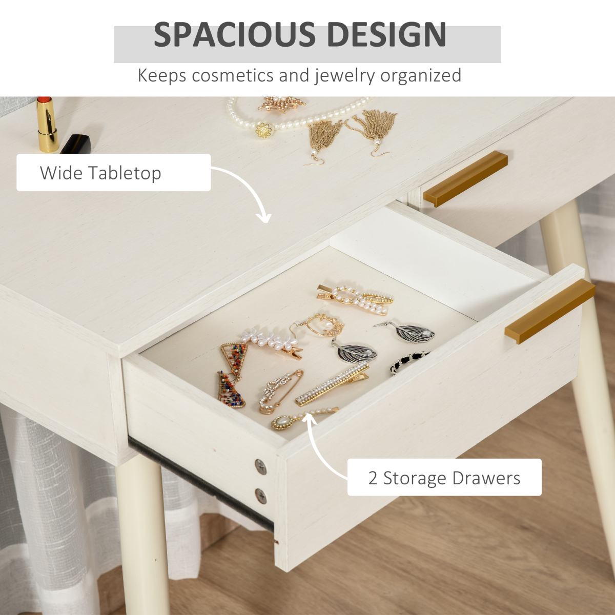 HOMCOM Modern White Dressing Table with 2 Drawers and Round Mirror