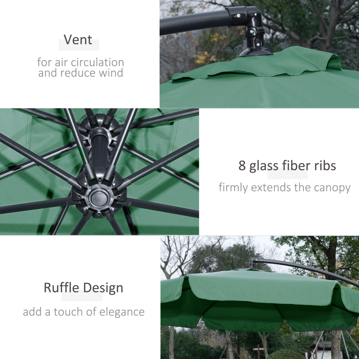 Outsunny 2.7m Outdoor Banana Parasol Cantilever Umbrella with Crank Green
