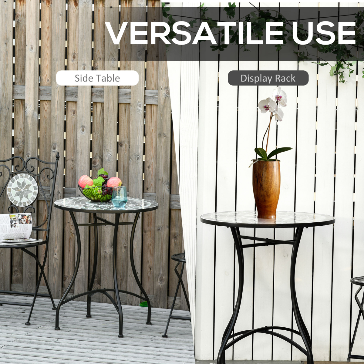 Outsunny Mosaic Side Table for Garden, Patio & Balcony Grey