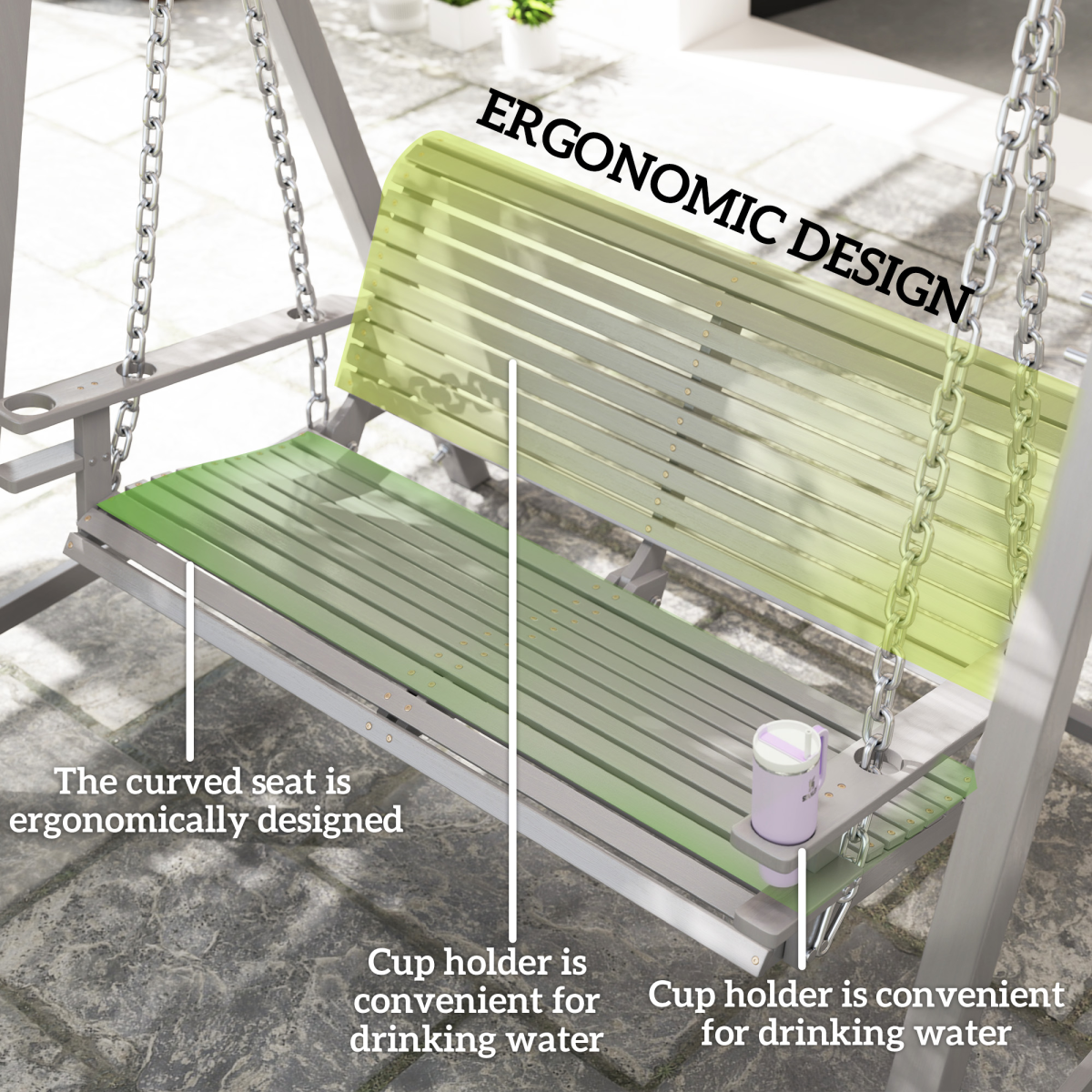 Outsunny 2 Seater Wooden Garden Swing Seat with Cup Trays, Grey