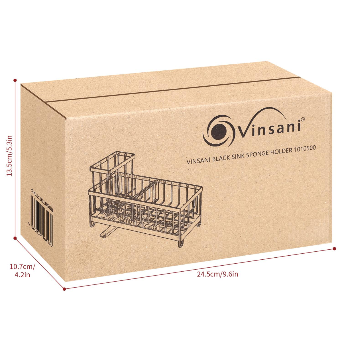 Vinsani Black Sink Sponge Holder with Removable Dividers and Compartments