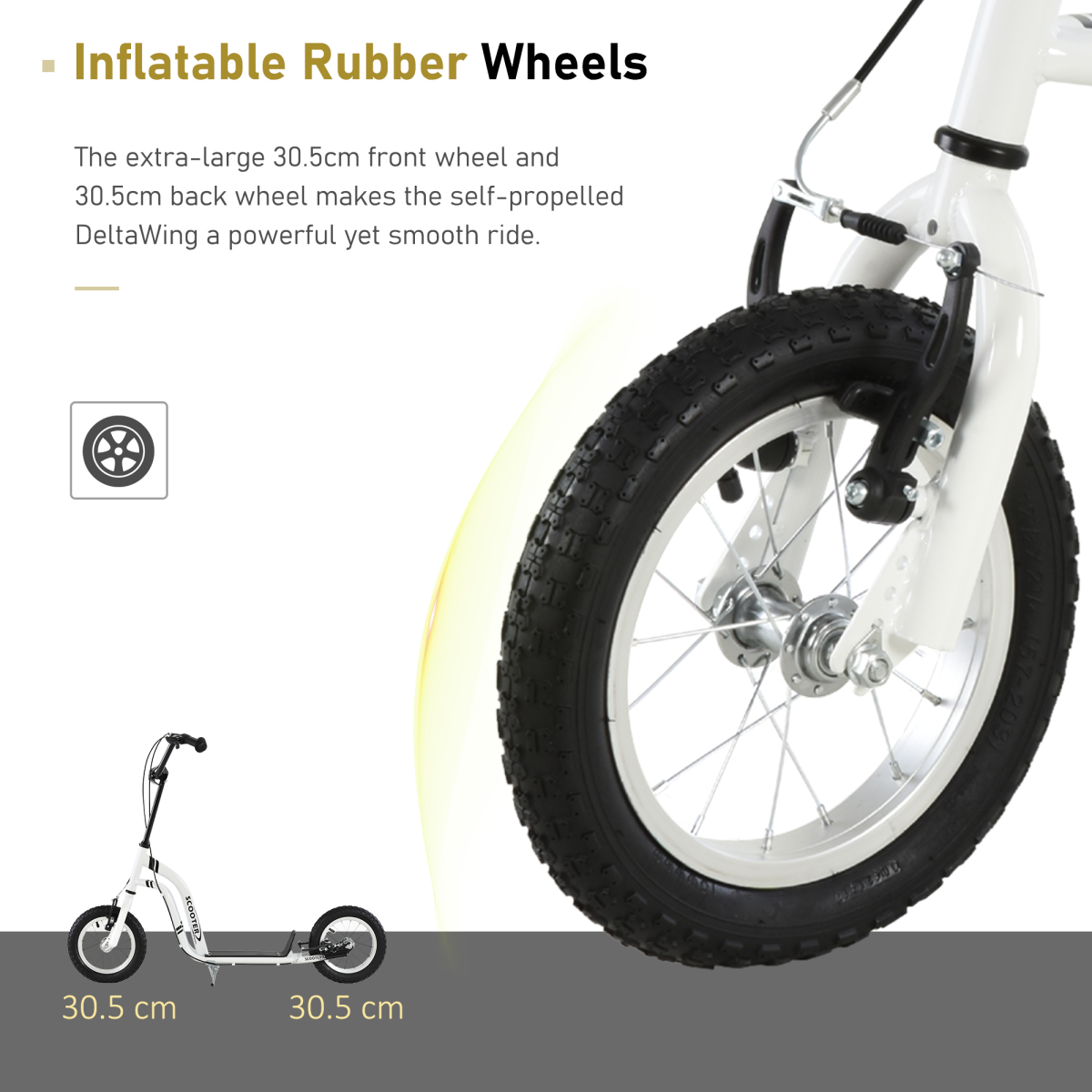 HOMCOM Dual-Brake Kick Scooter with 12-Inch Inflatable Wheels, Adjustable Height