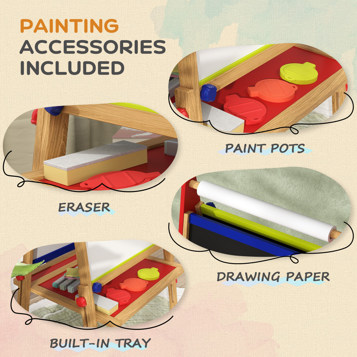 AIYAPLAY 3-in-1 Adjustable Kids Easel with Paper Roll and Storage Shelf
