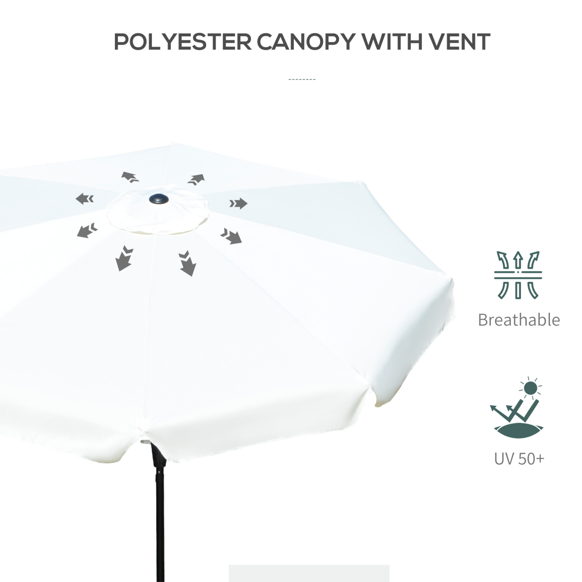 Outsunny 2.66m Patio Umbrella Parasol, Cream White, Scalloped Edge, Crank Lift, Tilting Canopy