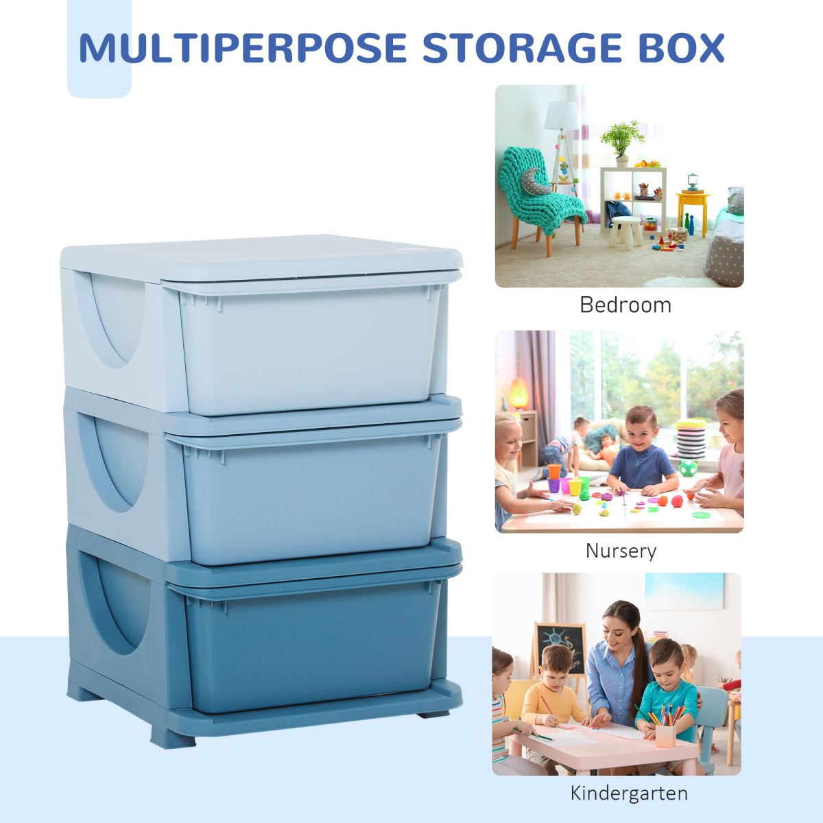 HOMCOM Kids 3-Drawer Storage Unit Vertical Plastic Dresser Tower