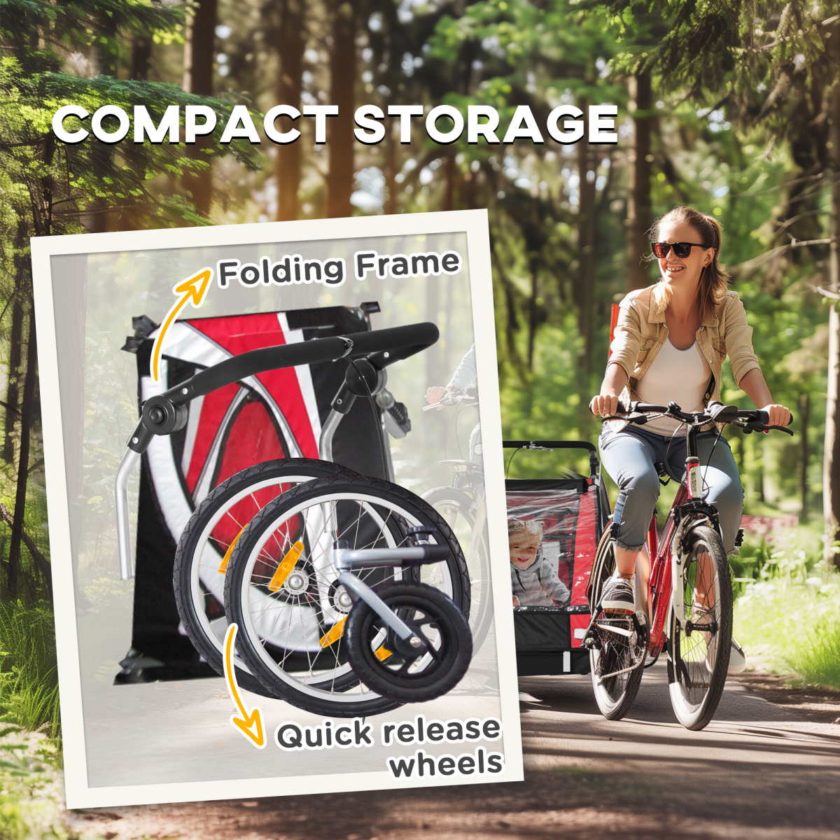 HOMCOM 2-Seat Kids Bike Trailer with Safety Harness, Red