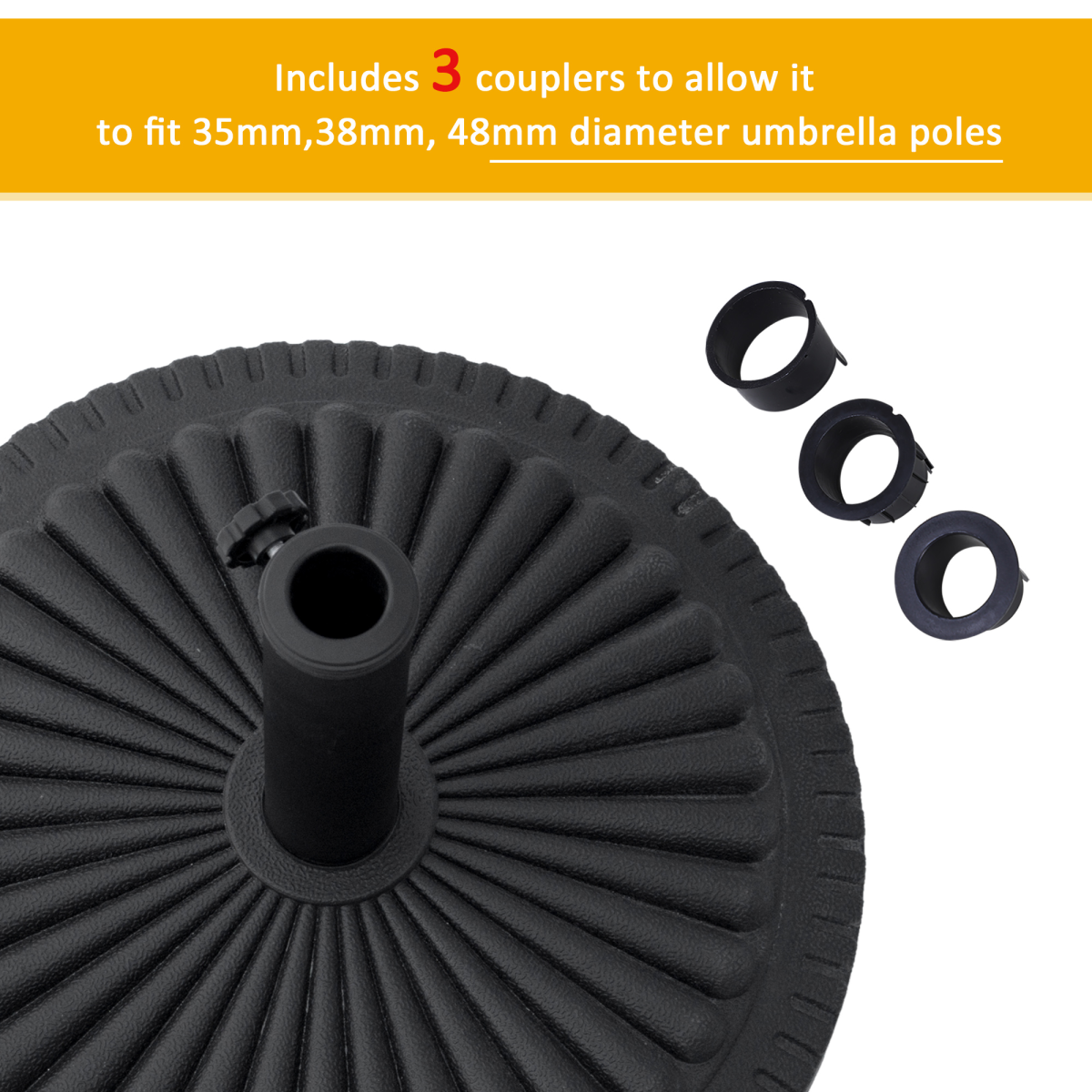 Outsunny Round Parasol Base, Black, Fits 35/38/48mm Umbrella Poles