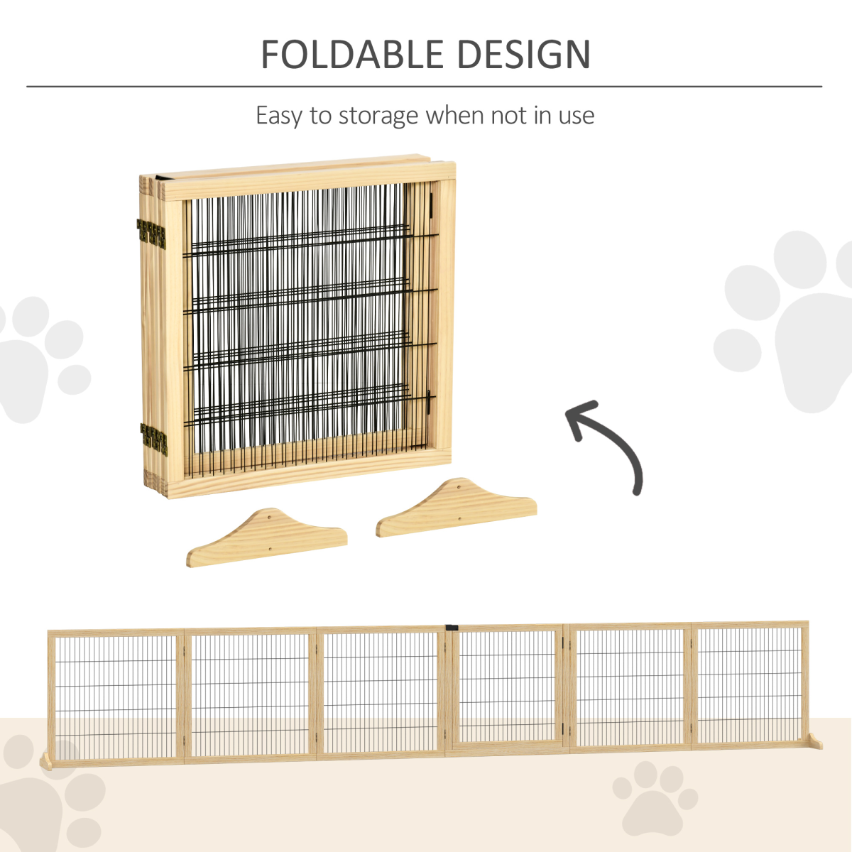 PawHut Freestanding Foldable Wooden Dog Gate, 6-Panel, 432cm