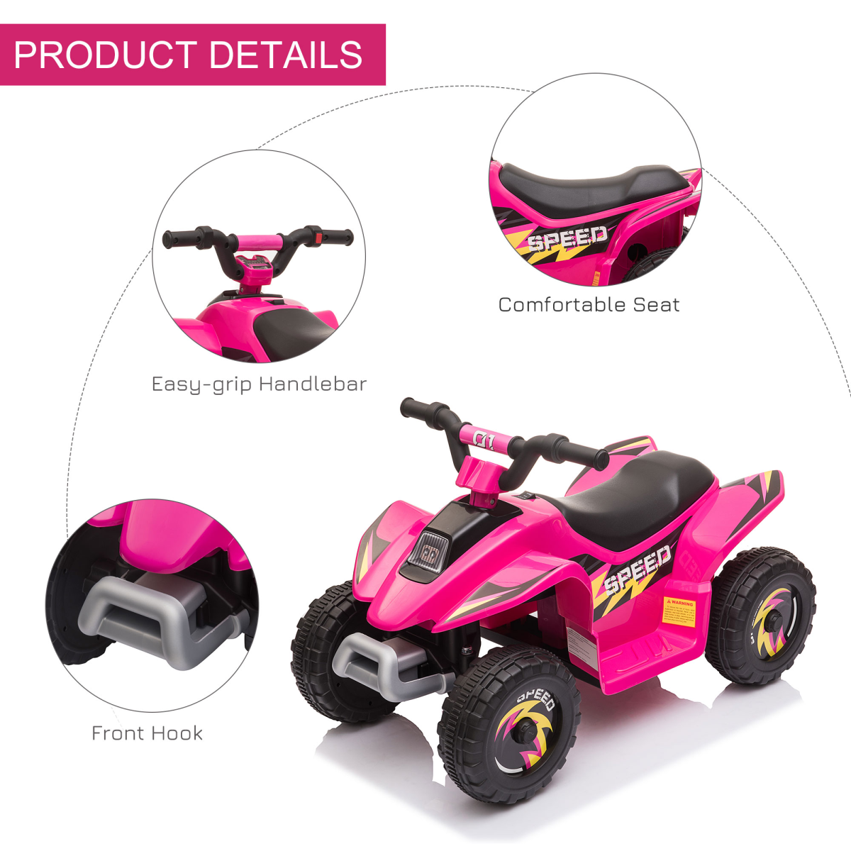 HOMCOM 6V Kids Electric Ride-On Car with Big Wheels, Pink, 18-36 Months