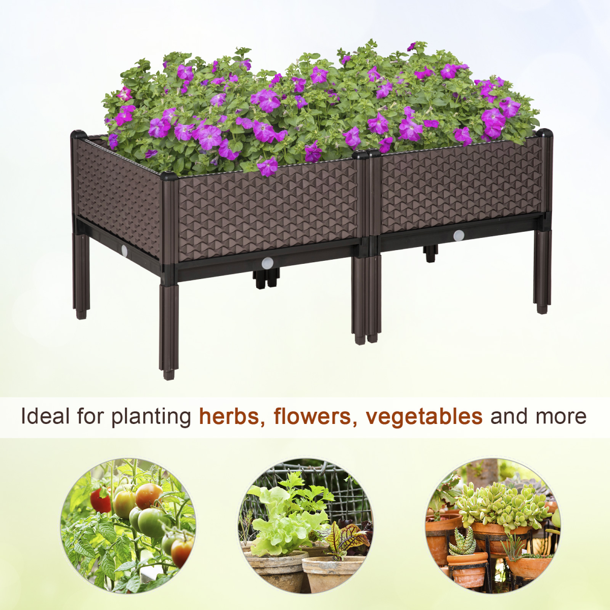 Outsunny Set of 2 Elevated Raised Garden Bed Planter Boxes for Flowers, Vegetables, Herbs, Patio, Deck, Balcony