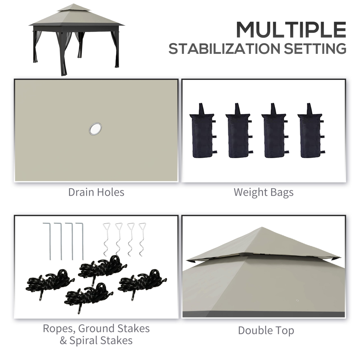 Outsunny 3 x 3 m Pop Up Gazebo with Mosquito Netting, Double Roof and Mesh Curtains, Grey