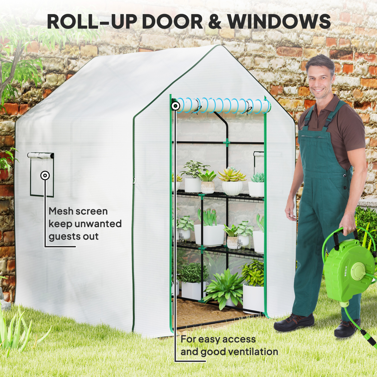 Outsunny Walk-In Greenhouse with 8 Shelves, White
