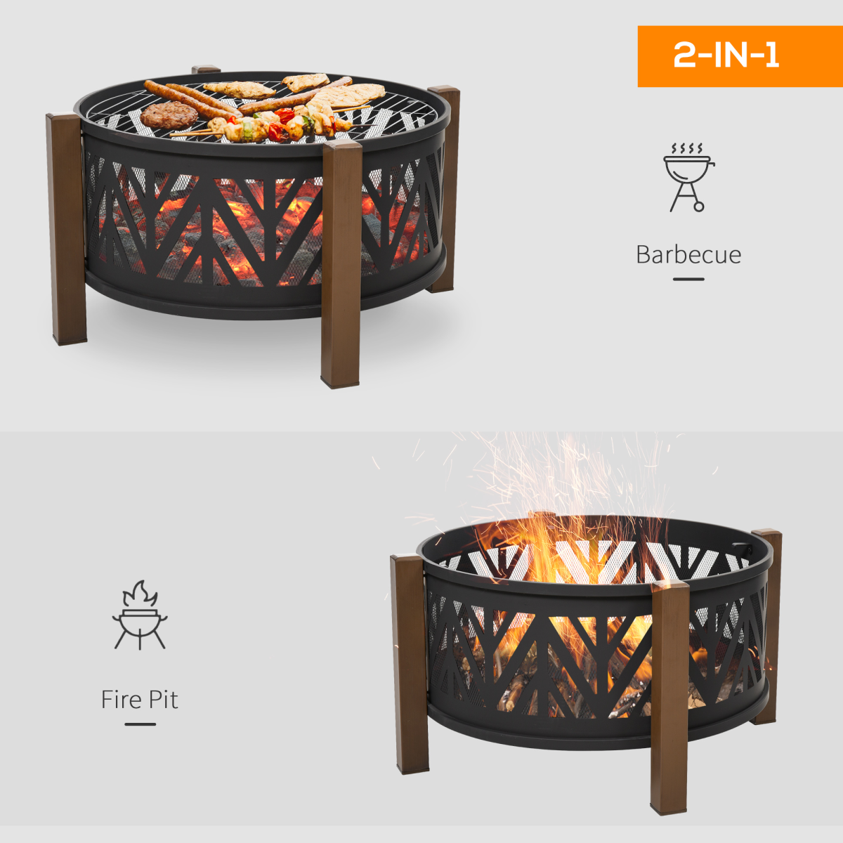 HOMCOM 2-in-1 Outdoor Fire Pit Bowl with BBQ Grill Grate, 30" Spark Screen Cover