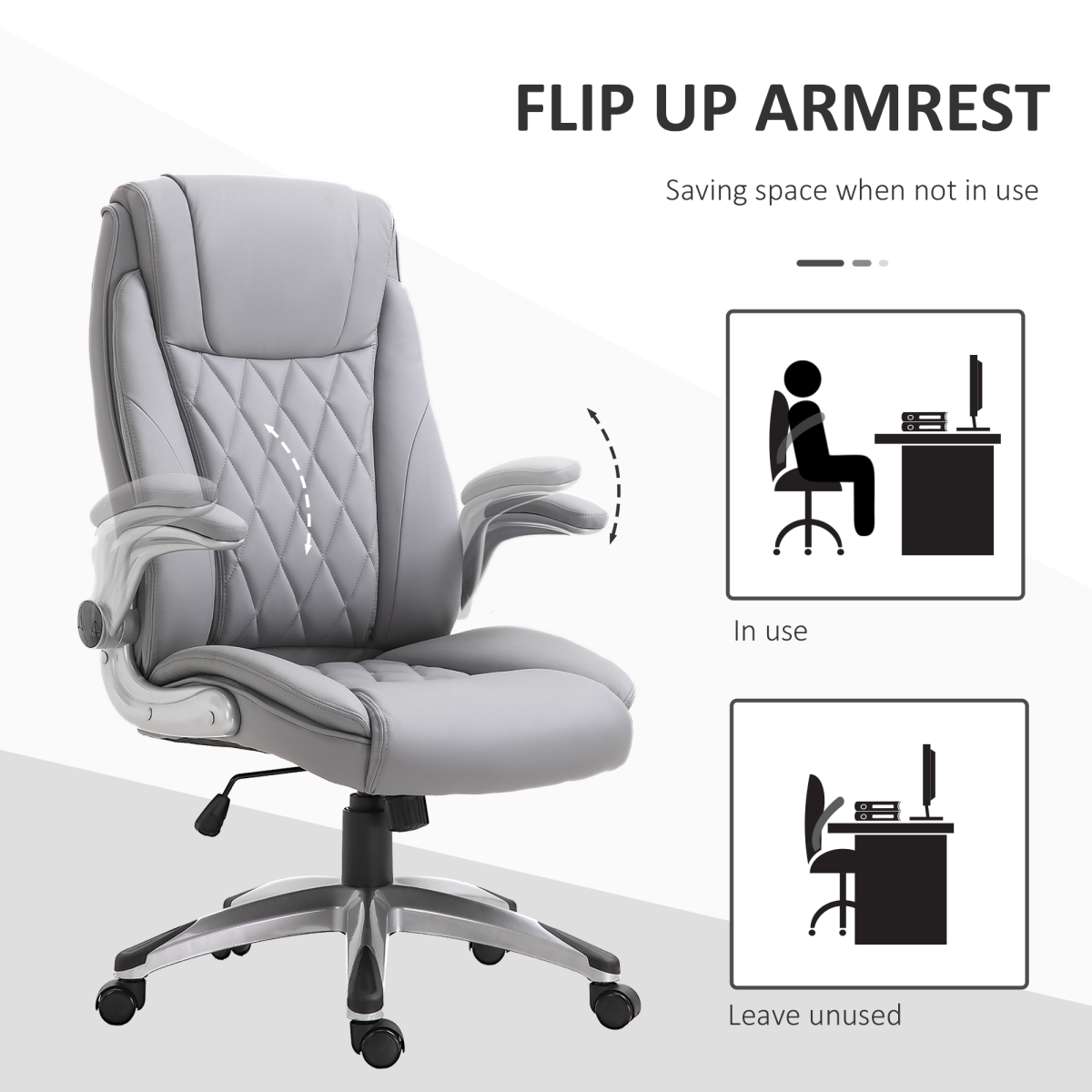 Vinsetto Grey High Back Executive Office Chair with Headrest, Adjustable Height, Armrests and 360° Swivel Base