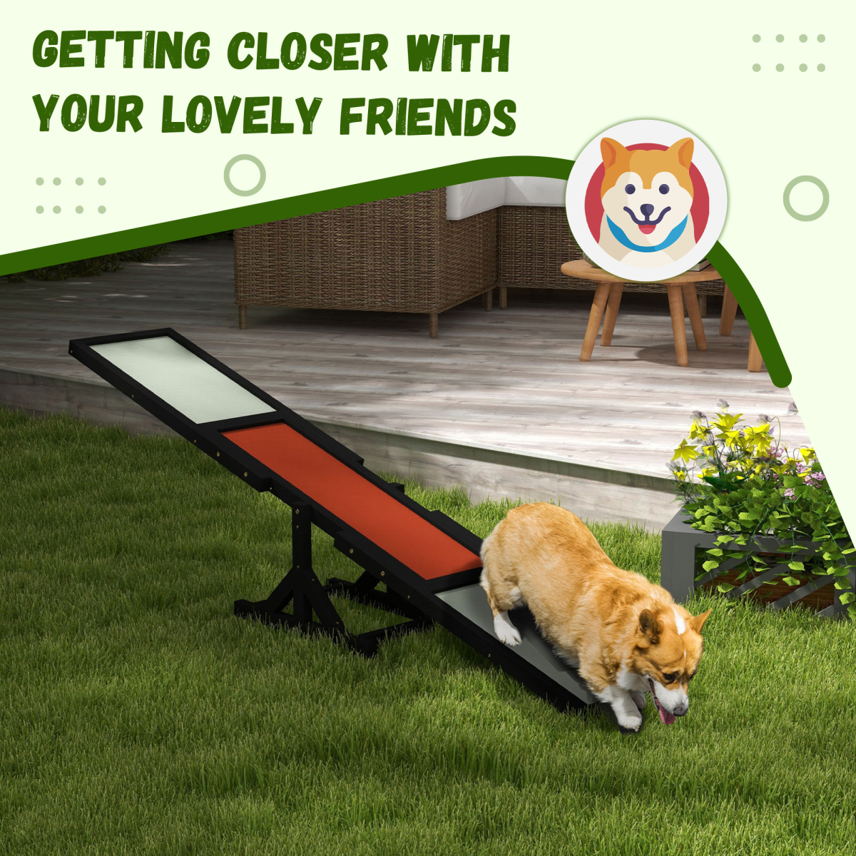 PawHut Wooden Pet Seesaw for Large Dogs, Anti-Slip, Black