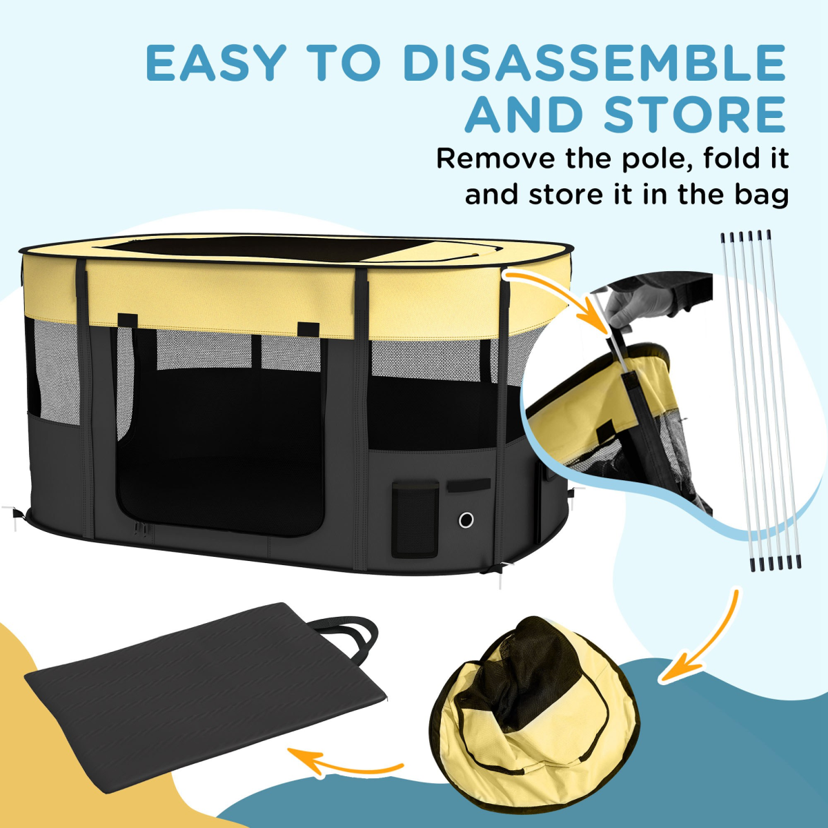 PawHut Portable Foldable Pet Pen for Small Animals, Yellow